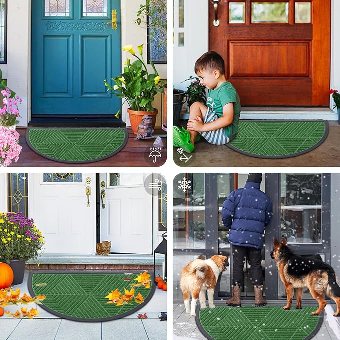 Smiry Half Circle Front Door Mat Outside Entrance, Heavy Duty Sturdy Natural Rubber Doormat, Trap Dirt and Moisture, Low Profile Mats for Indoor Outdoor Entry, Irregular Triangle (35x23, Green) - Image 7