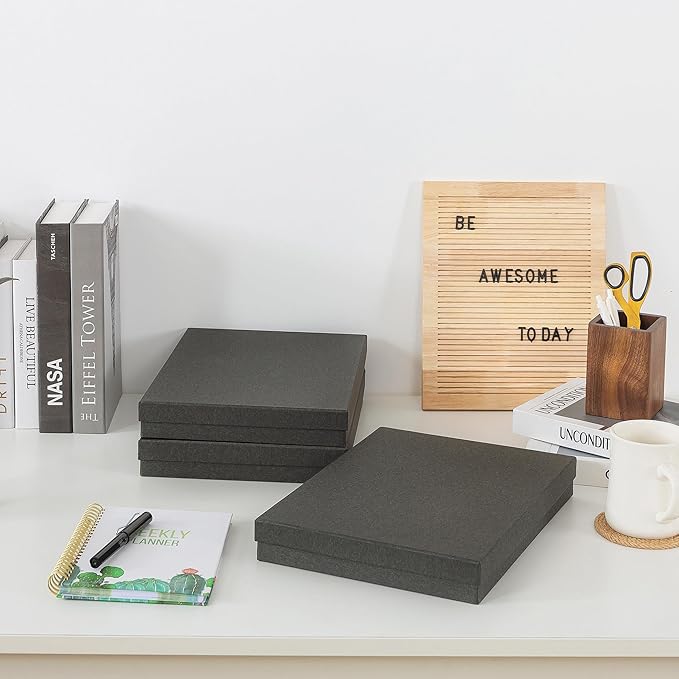 Soul & Lane Document Storage Boxes - Set of 3 (13.2" x 9.8" x 1.8"), Versatile Photo & Craft Organizer for Home & Office, Stackable Cardboard Storage for Letters, Files & Memorabilia, Slate Gray - Image 3