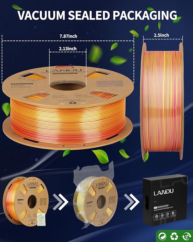 LANDU Silk Dual Color PLA Filament 1.75mm 1KG, 3D Printer Filament Dimensional Accuracy +/- 0.02mm, Coextrusion Filament PLA Shiny Filament Fits for Most FFF 3D Printers,1KG Spool (2.2lbs) Red Gold - Image 6