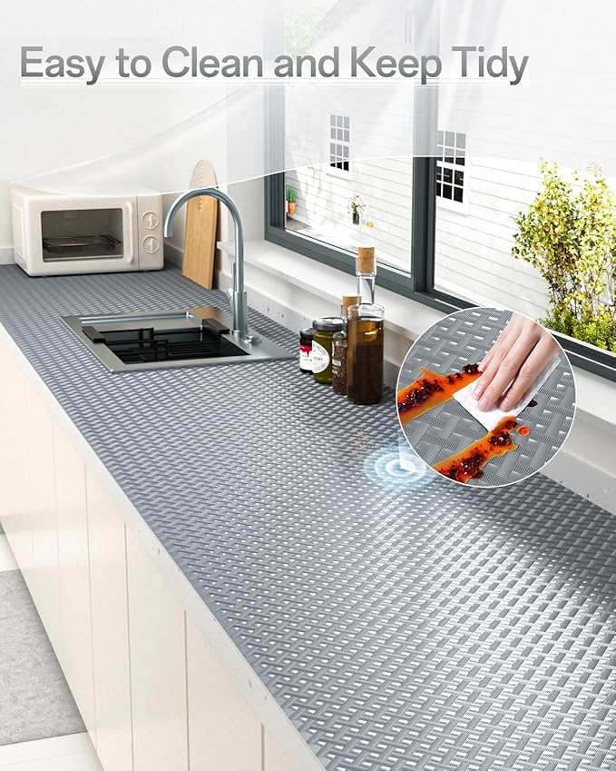 Shelf and Drawer Liner for Kitchen Cabinet, Non-Adhesive 12in x 360in Waterproof Contact Paper Refrigerator Liners Thickened Durable EVA Material Non Slip Mat for Dresser Cupboard Pantry Protector - Image 7