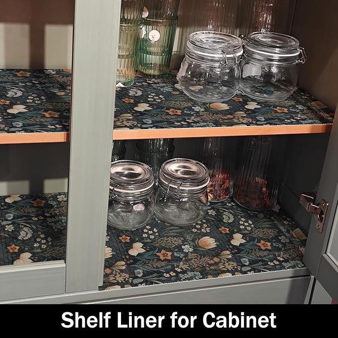 Vintage Floral Drawer Liner, Non-Adhesive and Strong Non-Slip Floral Shelf Cabinet Drawer Liners for Kitchen, Waterproof Cupboard Liners,Easy to Clean,12IN x 10FT,Dark Green - Image 6