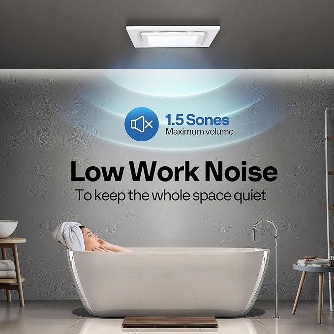 VIVOHOME Bathroom Exhaust Fan with Light, 165CFM Shower Ventilation Exhaust Fan with 6500K LED Light Combo,Ceiling Mount w/ 4" Duct Hose 1.5 Sones Square Fan, Cool White Light - Image 6