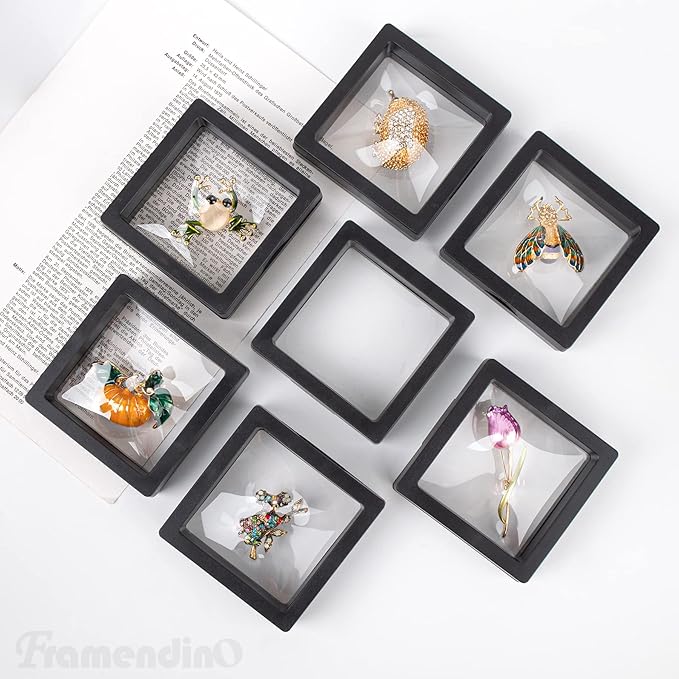 Framendino, 20 Pack Black 3D Floating Frame Display Case Challenge Coin 2.8x2.8x0.8 Holder Stands Jewelry Storage Box for AA Medallion Shells Gems - Image 6
