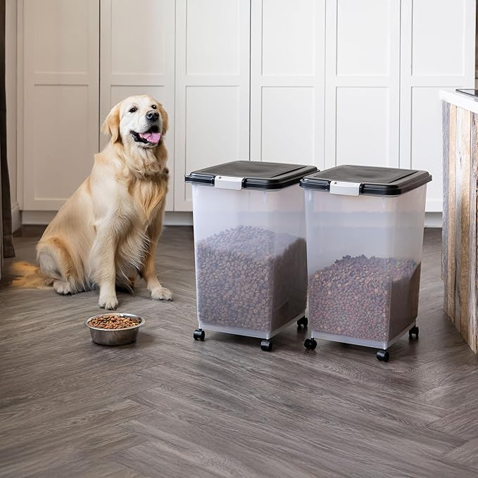 IRIS USA Airtight Dog Food Storage Container, Up to 54 lbs, Attachable Wheels, For Dog Cat Bird and Other Pet Food Storage Bin, Keep Fresh, Translucent Body, Easy Mobility, 2 Pack, Black - Image 3