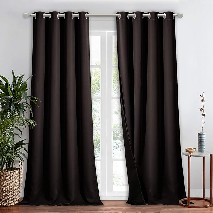NICETOWN Extra Long Truly Blackout Drape for Hall and Villa, 100% Blackout Window Curtain Panel with Black Lined for Night Shift Worker, 52-inch Width Each Panel, 108-inch Length, Brown, 1 Piece by NICETOWN