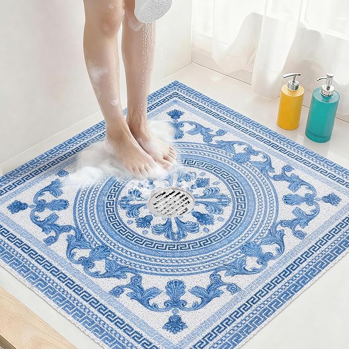 Square Shower Mat Non Slip: 36x36 Inch Extra Large Shower Mats with Drain Hole in Middle -Anti Slip Shower Mats for Inside Shower -Loofah Shower Floor Mat Bath Mat for Shower Stall Bathtub Elderly by KAZOLEN