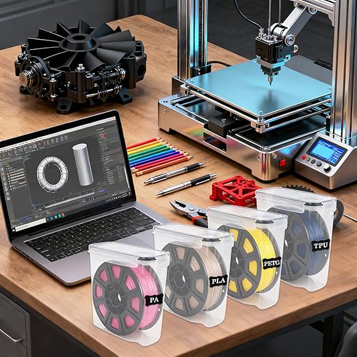 Klmnop 4 Pack Filament Storage Box, Portable 3D Printing Filament Container with Labels & Pen, Water-Proof and Dust-Proof Sealing for Storage and Organization(8.1×8.1×3.7Inch) - Image 5