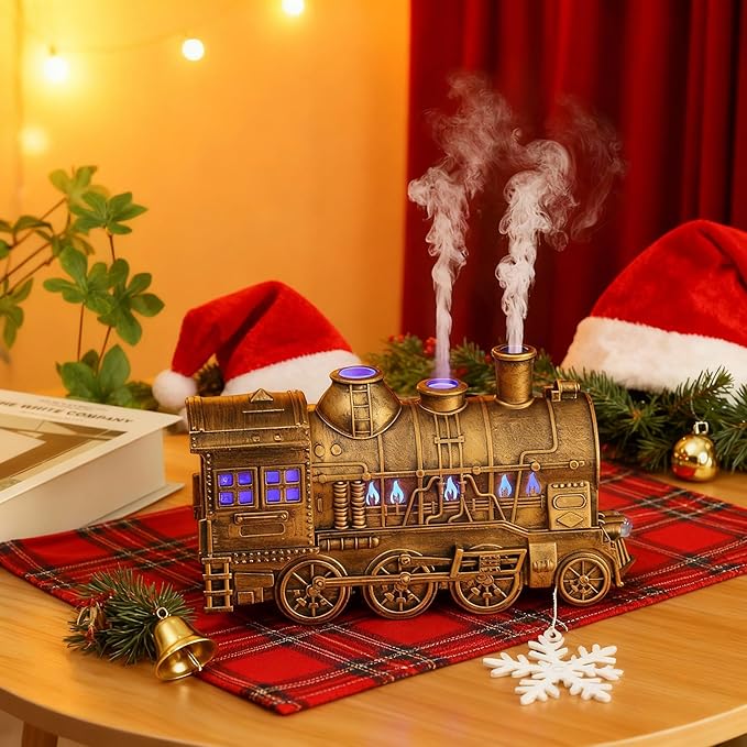 Valentine's Day Train Humidifier 300ml, Dual Mist Outlets Cool Mist Diffuser with 2/8H Timer, for Aromatherapy & Air Humidity, Desktop Decor(Bronze) - Image 7