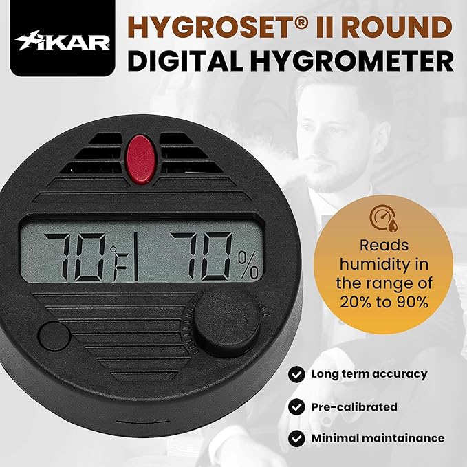 HygroSet II Round Adjustable Digital Hygrometer for Humidors with Easy Calibration & 10 Second Refresh Rate | Precision Temperature & Humidity Monitoring for Enthusiasts - Battery Included - Image 5