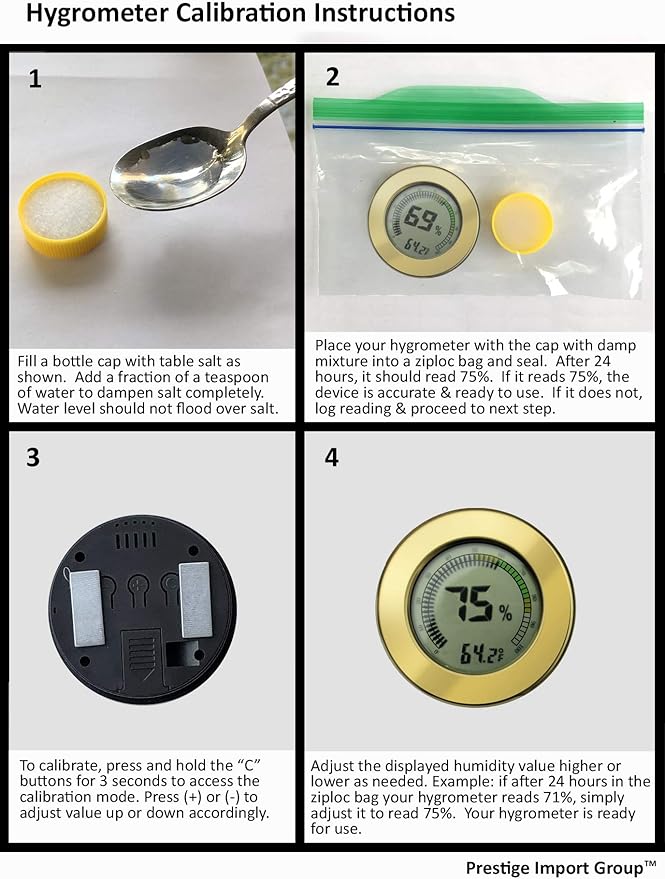Prestige Import Group - 2.5" Digital Mountable Hygrometer w/Calibration for Cigar Humidors - Color: Gold - Image 3