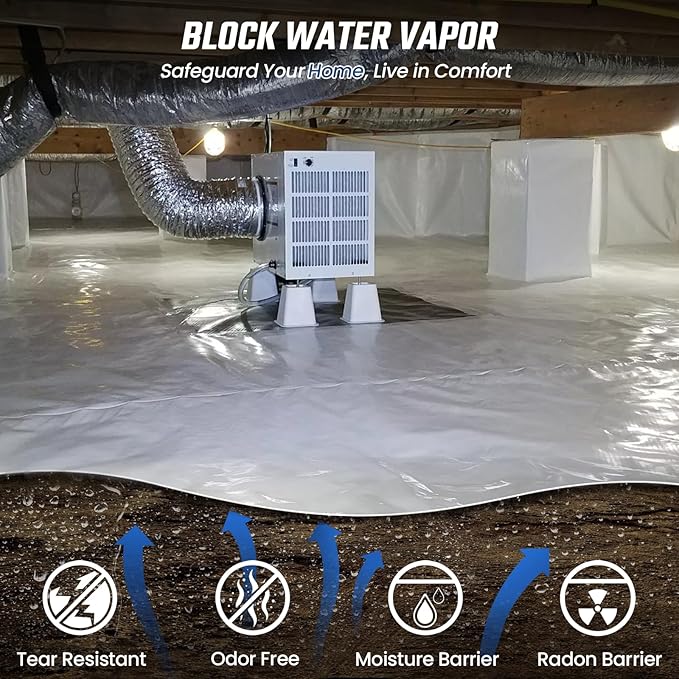 Crawl Space Vapor Barrier - 15 Mil Vapor Barrier - (12' x 24'), Tear Resistant, Heavy Duty Vapor Barrier Plastic, Drop Cloth Moisture Barrier Plastic Sheeting Covering for Crawlspace Encapsulation - Image 2