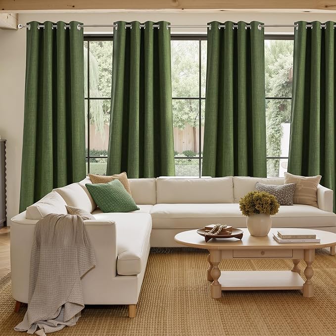 NICETOWN Short Faux Linen Froest Green Blackout Curtains 63 inches Long for Kitchen - Privacy Panels for Living Room Bedroom, Modern Farmhouse Style Easy Care Grommet Top, 2 Panels, W42 by L63 - Image 4
