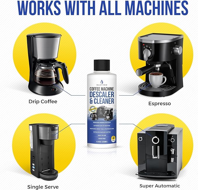 Bastion Coffee Machine Descaler & Cleaner - 4 Uses. (2 Bottles) Universal Descaling Solution Compatible with Keurig, Nespresso, Delonghi and All Single Use Coffee and Espresso Machines - Image 5