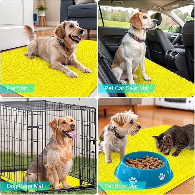 OLANLY Dog Door Mat for Muddy Paws 30x20, Absorbs Moisture and Dirt, Absorbent Non-Slip Washable Doormat, Quick Dry Chenille Mud Mat, Entry Indoor Entryway Carpet for Inside Floor, Lemon Yellow - Image 7