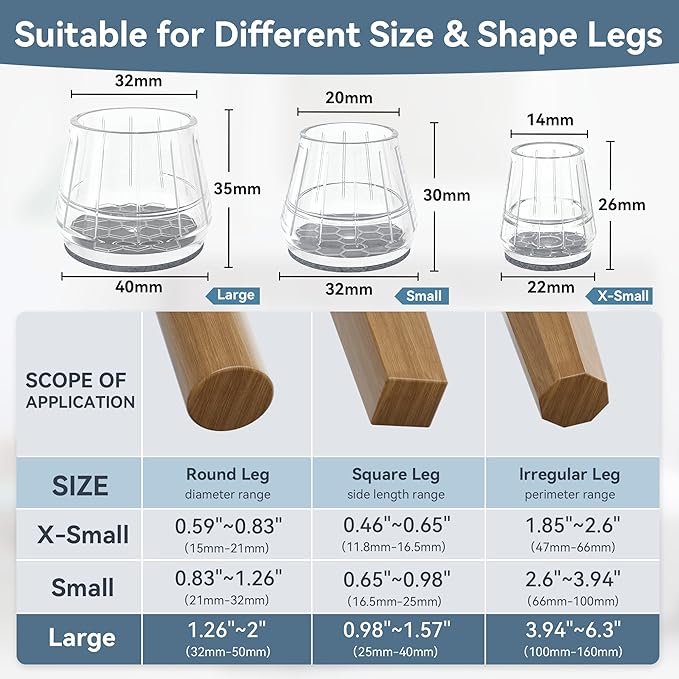 24PCS Silicone Chair Leg Floor Protectors for Hardwood Floors, Thicken Rubber Chair Leg Cap Covers, Non Slip Furniture Leg Pads to Protect Wood Tile Floors from Scratches and Reduce Noise - Image 3