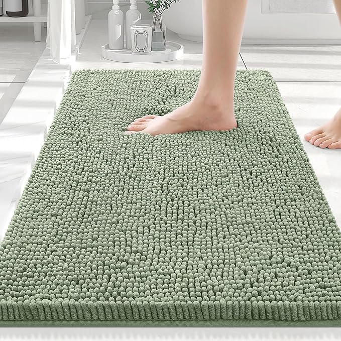 Smiry Luxury Chenille Bathroom Rugs 30x20, Extra Soft and Absorbent Shaggy Bath Mat, Machine Washable, Non-Slip Plush Carpet Runner for Tub, Shower, and Floor, Home Decor Accessories, Sage Green by Smiry