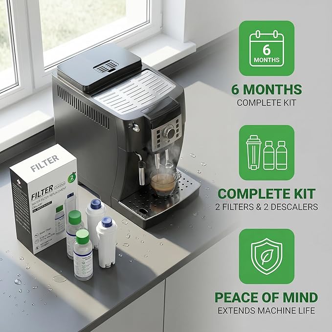 Descaling Kit Compatible with Delonghi Coffee Machines: 2 Full Maintenance Cycles | 2 Compatible with De'Longhi water Filters + 2x100ml Descaling Solution Replace Every 3 Months （6-Month） - Image 5