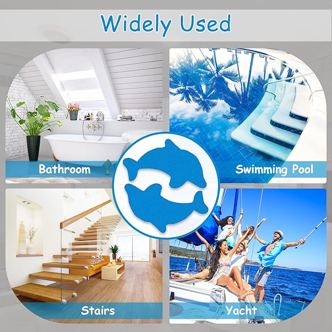 S&X Bathtub Non Slip Stickers,Grippy Dolphin Adhesive Treads – Fine Gritty Textured Surface – Pack of 12 Shower Floor Non Slip Stickers – Comfortable Grip On Slipper Surfaces - Image 8
