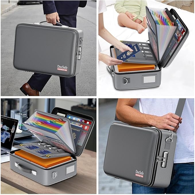 DocSafe Fireproof Document Box with Lock, Hard Case File Organizer with Accordion File Folder, Fireproof Water Resistant Safe Box Home Office Travel Storage for Important Documents Laptop Gray - Image 7