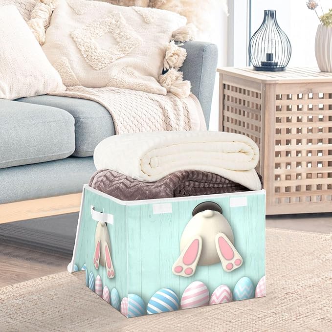 xigua Easter Bunny Storage Bins with Lids and Carrying Handle,Foldable Storage Boxes Organizer Containers Baskets Cube with Cover for Home Bedroom Closet Office - Image 5