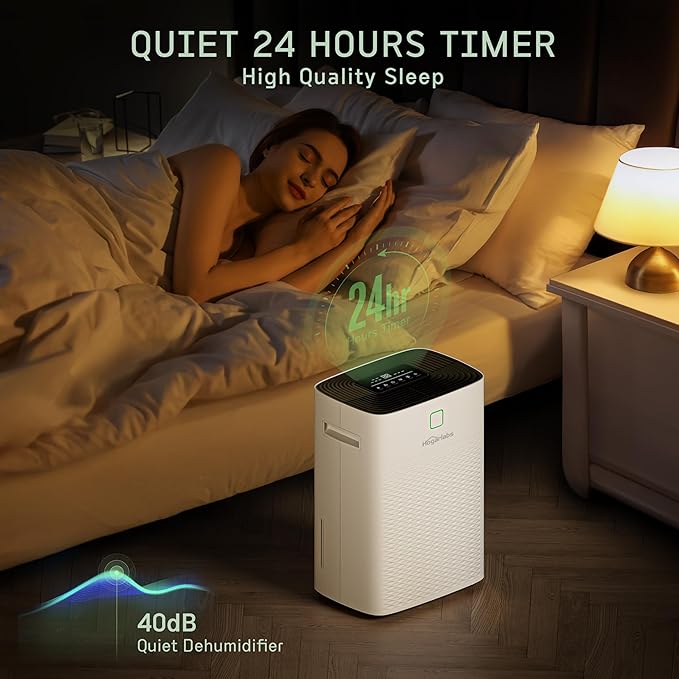 100 Pints Dehumidifier for Basement Home, Smart Silent Dehumidifier with Drain Hose, 1.32 Gal Water Tank, Intelligent Humidity Control, 24H Timer, for Large Room Bathroom Bedroom - Image 5