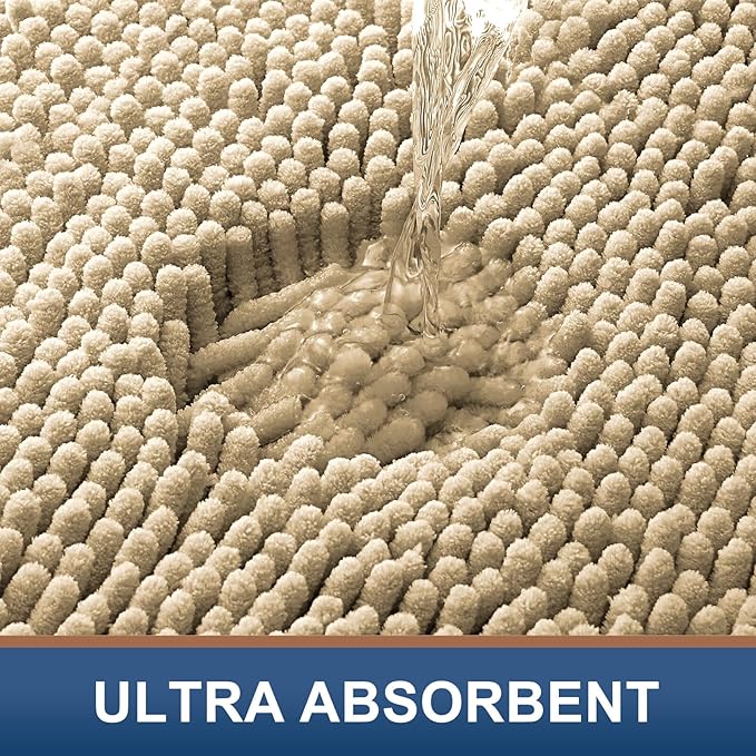 Smiry Luxury Chenille Bathroom Rugs 47x20, Extra Soft and Absorbent Shaggy Bath Mat, Machine Washable, Non-Slip Plush Carpet Runner for Tub, Shower, and Floor, Home Decor Accessories, Beige - Image 5