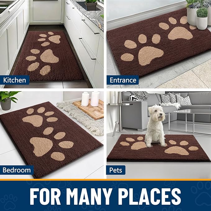 Smiry Dog Door Mat for Muddy Paws, Absorbs Moisture and Dirt, Low-Profile Entryway Mat with Non-Slip Backing, Entry Indoor Outdoor Doormat for Inside Floor (48x30 Inches, Brown, Paw) - Image 9