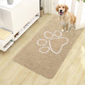 OLANLY Dog Door Mat for Muddy Paws 40x24, Paw Print Design, Absorbs Moisture and Dirt, Absorbent Non-Slip Washable Doormat, Quick Dry Chenille Mud Mat for Dogs, Entry Indoor Entryway Carpet, Beige by OLANLY