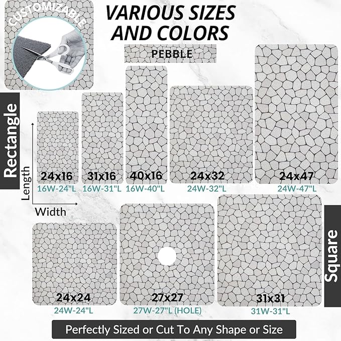 Anti Slip Shower Mat - Non Slip Shower Mats for Inside Shower - Large 47x24 Loofah Shower Floor Mat Non Slip - Bath Mat for Shower - Secure Mat Without Suction Cups (47x24 Pebble) - Image 2