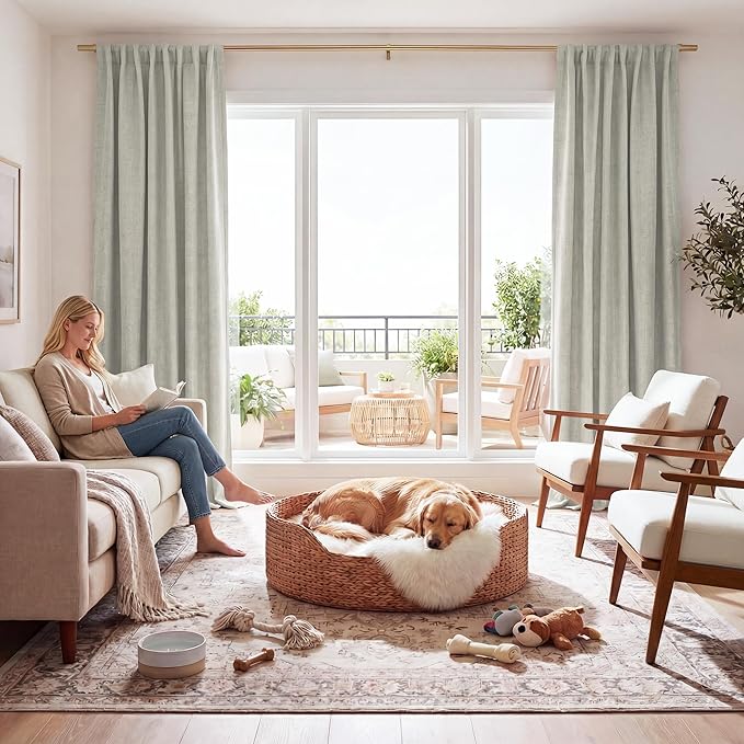 RYB HOME Cream Linen 100% Blackout Curtains for Bedroom 52 Width 120 Long, Thich Elegant Extra Long Drapes for Modern/Vintage/Farmhouse Home Decor, Thermal Insulated Window Treatment, 2 Panels by RYBHOME