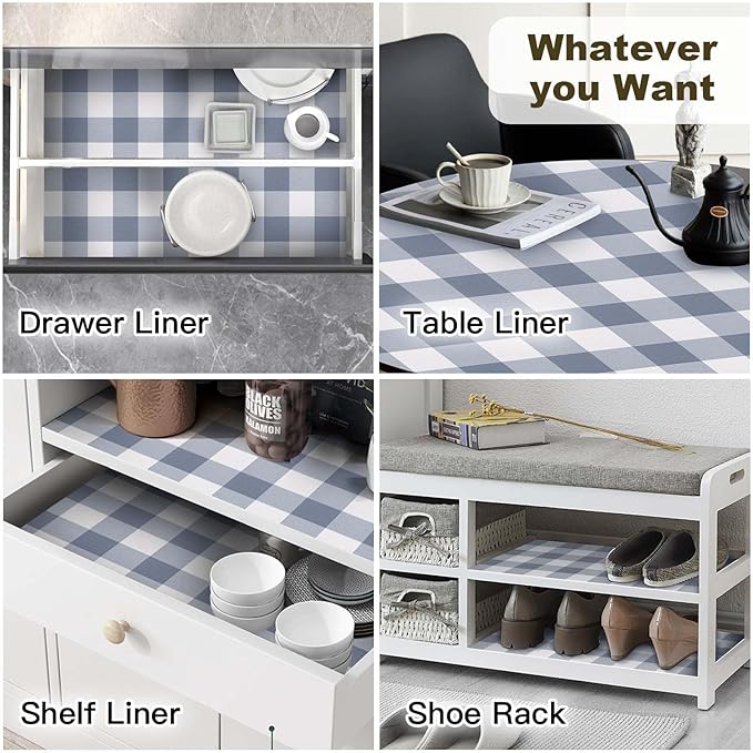 Shelf Drawer Liner for Kitchen Cabinets Non-Adhesive, 17.5In x 20FT Non-Slip Strong Grip Thickened Gingham Cabinet Liners for Shelves, Dresser, Cupboard, Pantry, Tool Box, Bathroom Drawers, Blue/White - Image 7