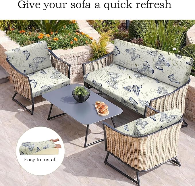 14pcs Outdoor Printed Sofa Seat Cushion Covers Strechable, Waterproof Elastic Half-Covered Sofa Covers Washable Reusable Patio Furniture Protector（Butterlfy, Cover Only） - Image 5