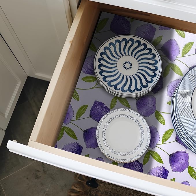 2 Rolls 12" W x 120" L Floral Drawer and Shelf Liner for Cabinets, Non-Adhesive Strong Grip Non-Slip Flower Shelf Cabinet Kitchen Shelf Liners for Kitchen Cabinets - Image 6