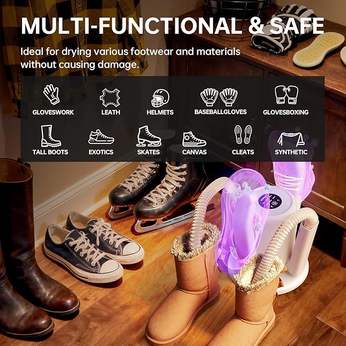 Boot Dryer, Shoe Dryer for Work Boots and Gloves, 4 Tubes with Timer, Rose Salt Remove Odor, Quiet Portable Shoe Dryer, Suitable for Ski Boots, Shoes, Gloves, Socks & Hats, Ivory - Image 6