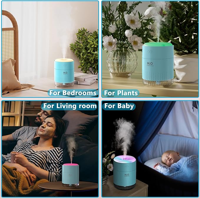 SZO Portable Mini Humidifier, 500ML USB Personal Cool Mist Humidifiers for Bedroom Office Travel Desk, Whisper Quiet 20dB with 2 Mist Modes & Auto Shut-Off, Small Desktop Humidifier（WSQ02 Blue） - Image 2