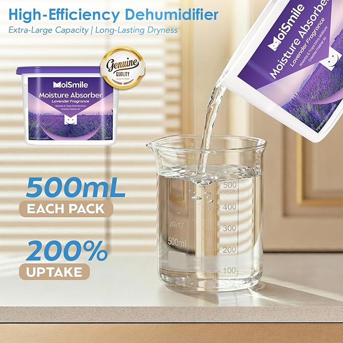 Moisture Absorbers 6 Packs, 10.8OZ Lavender Vanilla Efficient Humidity Absorber ＆ Odor Eliminator Boxes, Refillable Car Dehumidifier for Closet, Bathroom, Basement＆ RV - Image 5