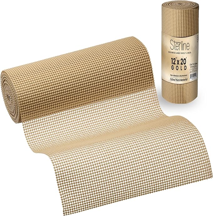 Shelf Drawer Liner Non-Adhesive Liners for Kitchen Cabinets Cupboard Pantry Non-Slip Waterproof Oil Proof Shelve Liners 12" x 20 ft Tan Shelf Paper by Sterline
