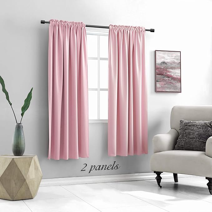 DONREN Pink Blackout Curtains for Girls Room - Room Home Decoration Privacy Protection Thermal Insulated Room Darkening Window Drapes with Rod Pocket (Set of 2 Panels,42 x 63 Inch Length) - Image 2
