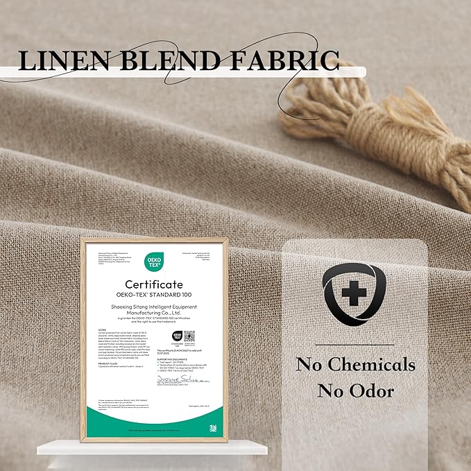 RYB HOME 100% Blackout Flax Linen Curtains, UV Protection Drapes for Bedroom, Rod Pocket & Back Tab UV Protection Drapes, Living Room & Villa Theater, Set of 2, W52 x L108, Mocha - Image 5