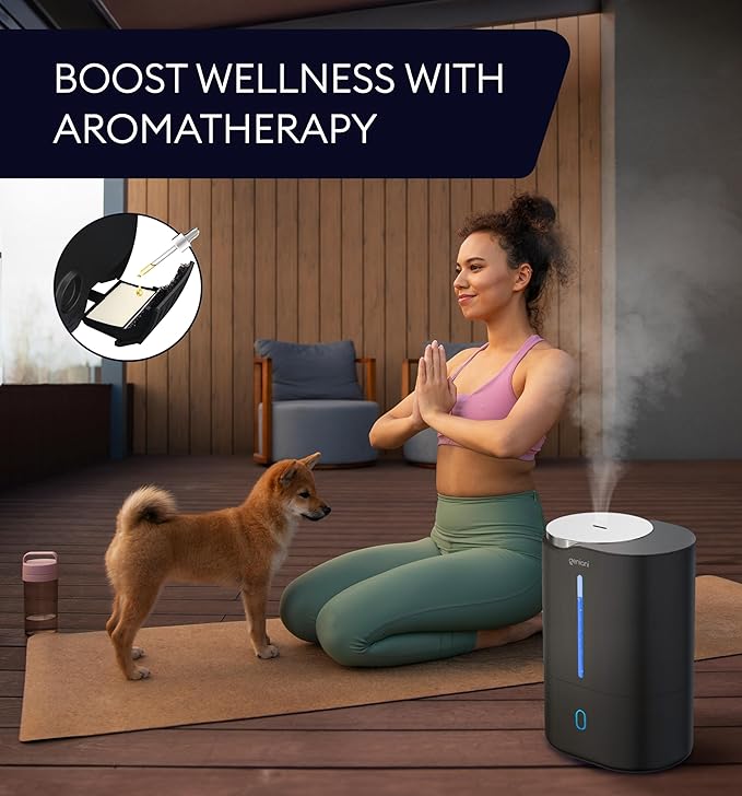 Top Fill Humidifier with Essential Oil Diffuser 6L for Home, Baby, Bedroom, Large Room & Indoor Plants, Cool Mist Ultrasonic Quiet Air Humidifiers, Automatic Humidity Control, Night Light (6L, Black) - Image 5