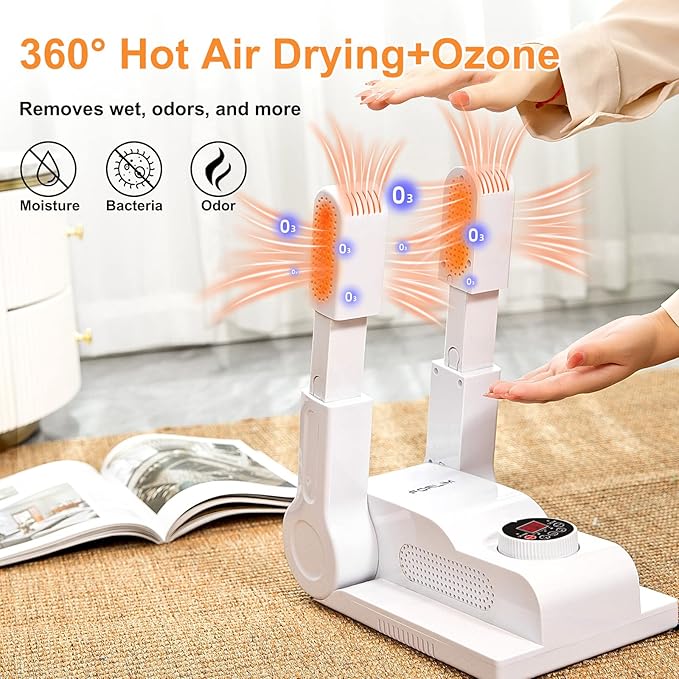 FORLIM [Upgraded Temperature Control] Shoe & Boot Dryer for Work Boots with 24-Hour Delay Timer, Portable Glove Dryer, Boot Warmer, Automatic Shut-Off Timer, Folding Design, Smart Panel, White - Image 6