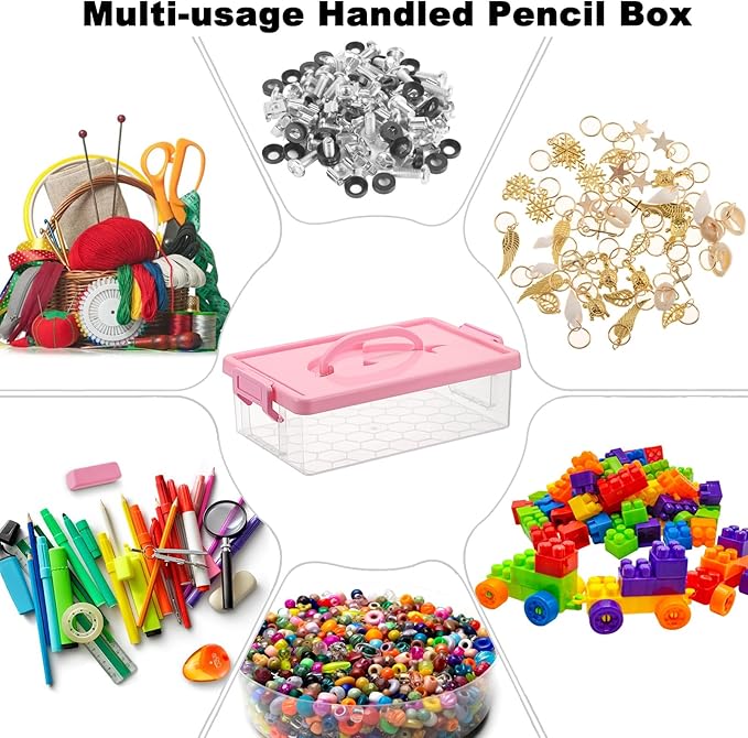 BTSKY 1-Pack Clear Plastic Storage Box with Lid, Stackable Organizer Featuring Easy-Lift Dolphin Design, Multi-Use Portable Container for Home, Craft, Office, Space-Saving with Secure-Clasp, Pink - Image 5