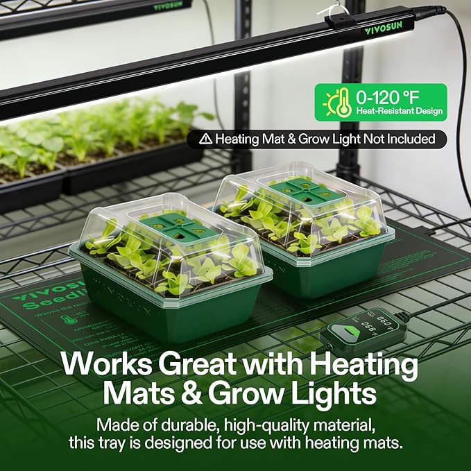 VIVOSUN 12-Pack Seed Starter Trays, 144-Cell Seed Starter Kit with Humidity Dome, Flat Reusable Plant Germination Trays with Drain Hole, Green Propagation Tray for Planting Seeds - Image 6