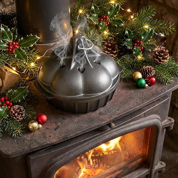 Wood Stove Steamer & Woodstove Steamer Stove Humidifier Cast Iron, 2.3 Quart Round Fireplace Humidifier & Simmer Pots with Heart-shaped Vent At The Top Covers (Round-1) by Unknown