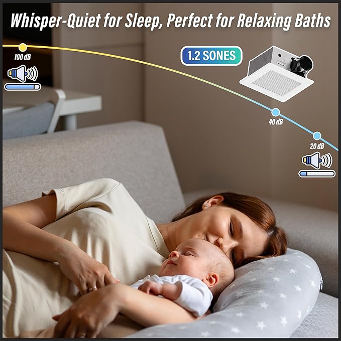 100CFM Bathroom Exhaust Fan With Night light: 26W Ceiling Fan With LED Light for Bathroom and Home, 5CCT Seletable & 2200K Amber Warm, Dimmable & Wet Rated, ETL Certified - Image 4