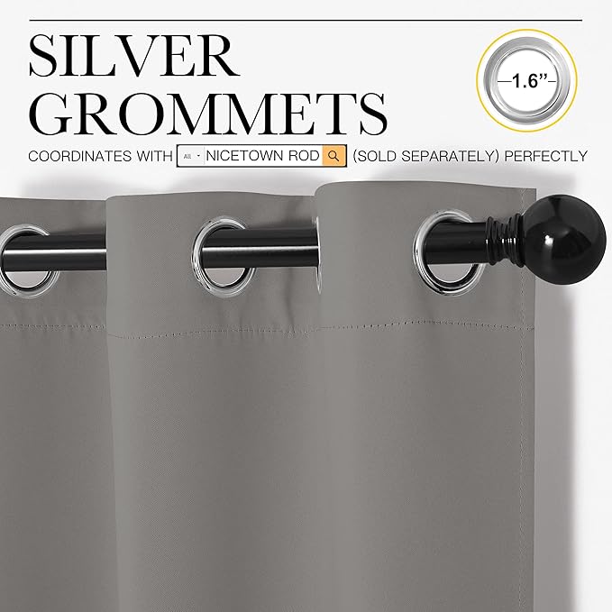 NICETOWN Blackout Curtains 63 inches Long, Thermal Insulated Solid Grommet Top Blackout Curtains/Drapes for Office (Sand Color, 1 Pair, 42 x 63 inches) - Image 3