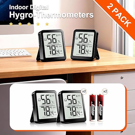 Antonki 2 Pack Room Thermometer Small Hygrometer Indoor Humidity Monitor Sensor, Digital Temperature and Humidity Meter Gauge for Home, Baby Nursery, Reptile, Greenhouse - Battery Included - Image 7