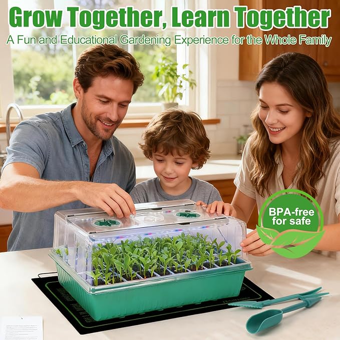 PJT Self Watering Seed Starter Tray with Grow Light & Heat Mat, 60-Cell Seed Starting Kit with 4.3” Humidity Dome for Seed Germination, Complete All-in-One Kit for Easy Seed Starting - Image 8