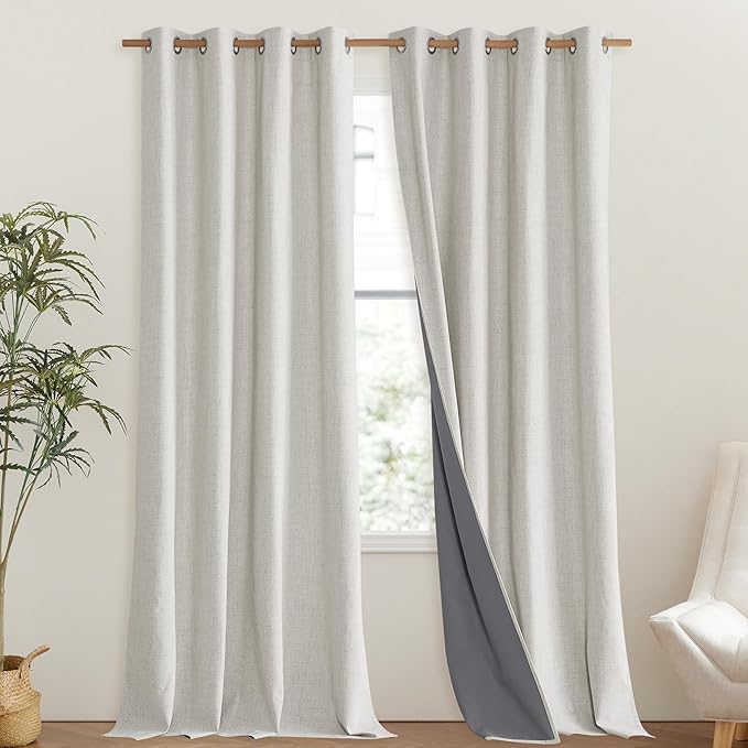 NICETOWN Snowbound Vintage Linen 100% Blackout Curtains for Living Room, Thermal Insulated Curtains 120" Long, Noise Reducing Window Treatment Drapes for Hall Room, 52" Wide Per Panel, Set of 2 - Image 2
