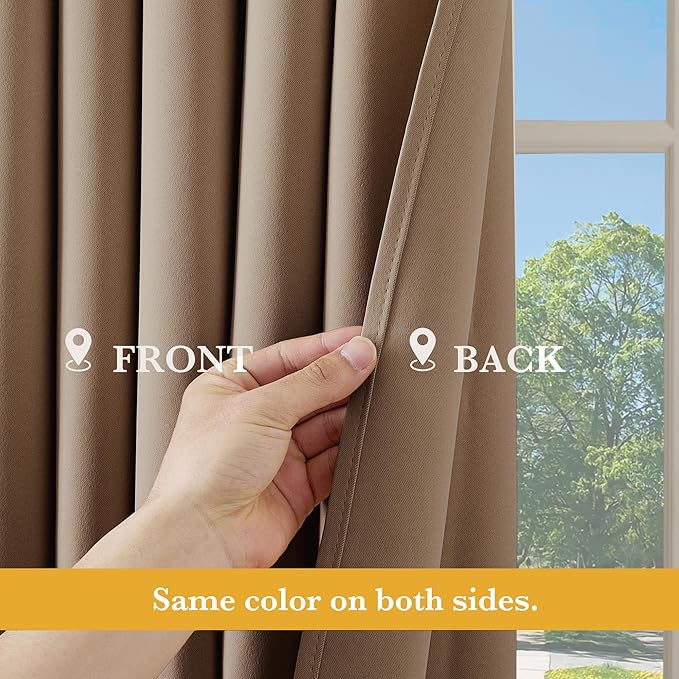 RYB HOME Blackout Thermal Insulated Curtains, Portable Curtain for Sliding Glass Door/Storage/Space Room Divider, Large Window Treatment Room Divider Panel, W80 x L84, Cappuccino, 1 Panel - Image 5